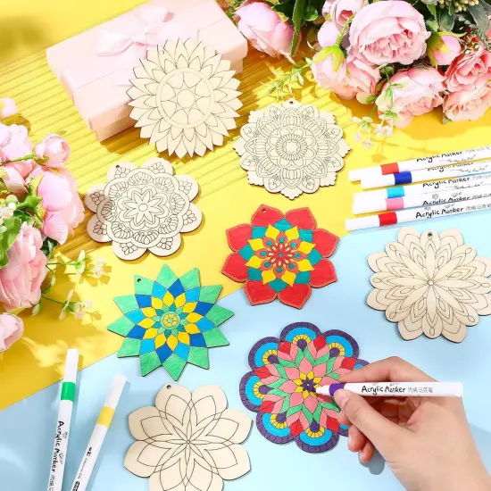 Paint Wooden Mandala Painting Crafts Art Slices {3}