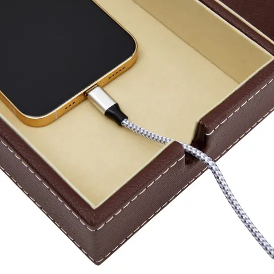 Leather Valet Catchall Tray for Men with 6 Compartments - Bedside Nightstand Organizer for Phones (Brown) {5}