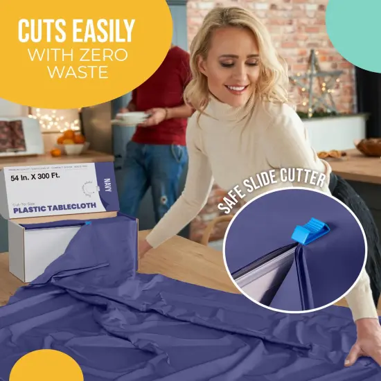  Party Solids 54" x 300' Plastic Table Cover Roll with Slide Cutter &ndash; Cut-to-Size Dispenser Box &ndash; Makes Up to 36 Disposable 8' Rectangle Tablecloths by Exquisite Navy {5}