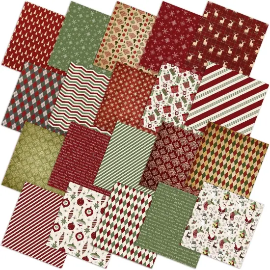 60 Pcs Christmas Vintage Stripe Quilting Fabrics - 10 x 10 Inch {1}