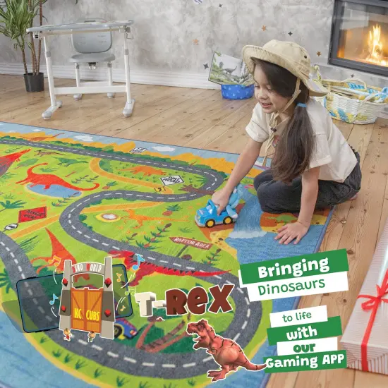KC Cubs: Educational Rug: Dinosaur World Safari Road Map - 3x5' Playmat - Interactive Play, Activity Area Carpet, Bedroom-Classroom, Baby-Toddler-Kids {4}