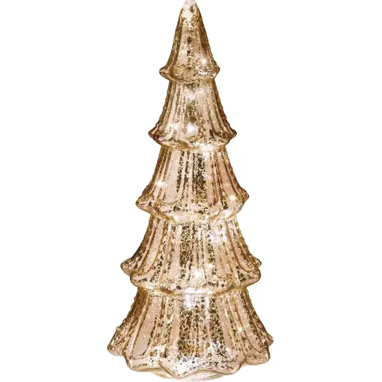 Haute Decor 14 Inch Battery Operated Lighted Mercury Glass Gold Christmas Tree with Built-in Timer and 20 Warm White Lights {3}
