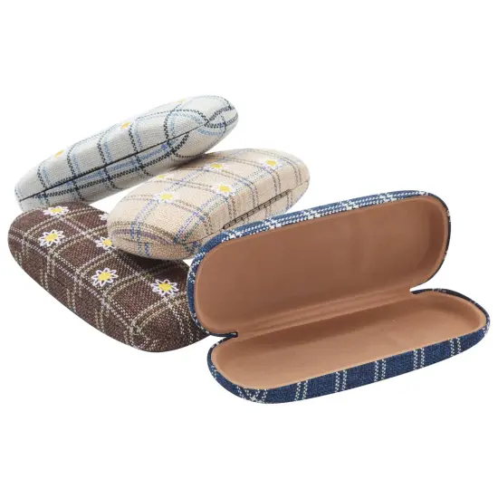 Hard Shell Sunglasses Case for Women, Eyeglass and Eyewear Holders in 4 Plaid Designs (4 Pack) Multicolor {2}