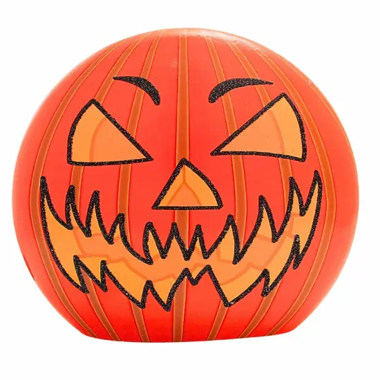 Stony Creek 7.0 Inch HalloweenPre-Lit Round Orb Sm Halloween Lighted Glass Accent , Halloween Decor Jack-O-Lantern STRIPES {3}