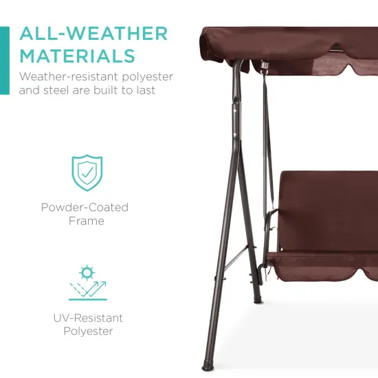 Best Choice Products 2-Person Outdoor Large Convertible Canopy Swing Glider Lounge Chair w/ Removable Cushions Brown {4}