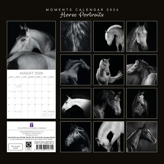 The Gifted Stationary 2026 Square Wall Calendar, Horse Portraits, 16-Month Black and White Photos Theme Hanging Calendar with 180 Reminder Stickers, Month Planner for Home, Creative Spaces, 12x12 In Multicolor {4}