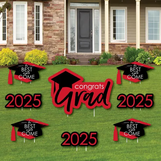 Big Dot of Happiness Red Grad Class of 2025 Outdoor Decorations - Graduation Yard Signs - Set of 8 {1}