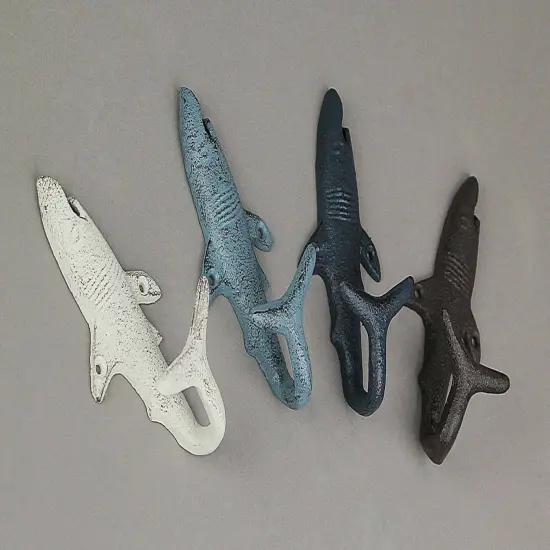 Set of 4 Cast Iron Shark Tail Wall Hooks {4}