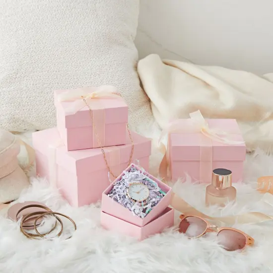 Stockroom Plus Set of 4 Sizes Square Nesting Gift Boxes with Lids for Presents, Stacking Decorative Goodie Box for Holidays, Wedding, Birthday, and Party Favors (Pink) {2}