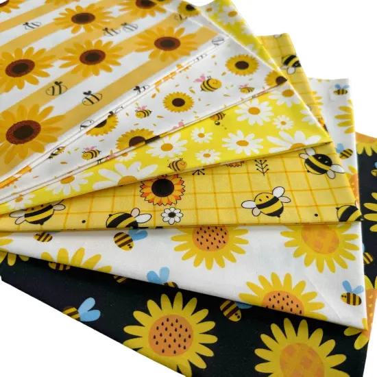 6Pcs Bee Cotton Pre-CutFabric Fat Quarters Sunflower Daisy Honeycomb Quilt {3}