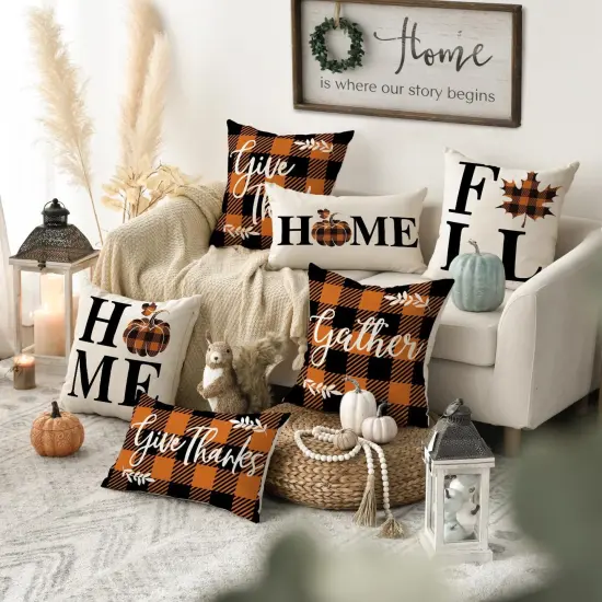Home Fall Buffalo Check Plaid Pumpkin Maple Leaf {2}