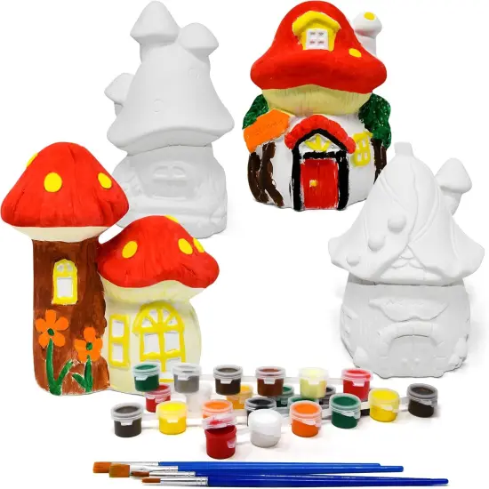Paint Your Own Mini Fairy Garden House Gnome Statue Kit Mushroom Houses for Kids Home Yard Decor Summer Spring Art & Crafts Painting Project {6}