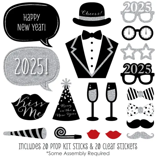 Big Dot of Happiness New Years Eve Party - Silver - 2025 New Year Party Photo Booth Props Kit - Party Decorations - 20 Count {3}