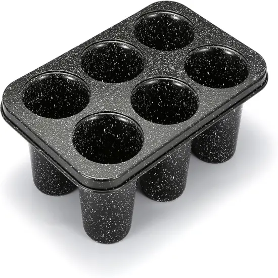 Jumbo muffin pan 6 Cup, deep muffin pan extra large cupcake tin black granite finish carbon steel baking pan 3.5dia x3 inch cup {4}