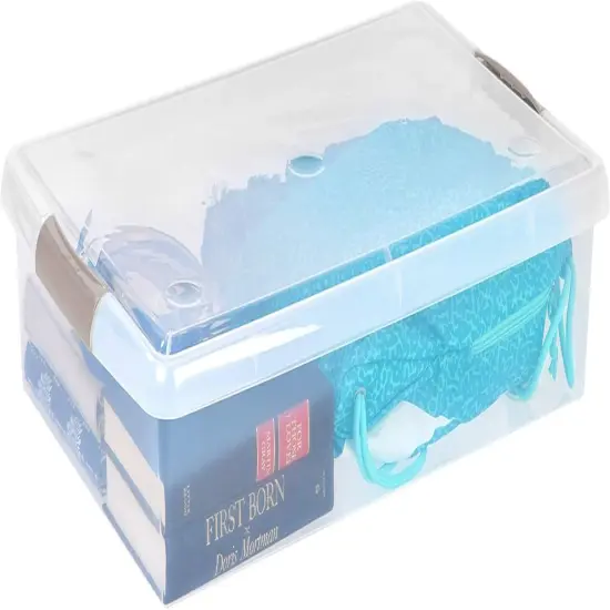 IRIS USA 40 Qt Plastic Under Bed Storage Stackable Nestable Organizer Bin Container with Secure Lids and Durable Tan Buckles, Multi-Purpose for Clothes, Shoes, and Beddings, Clear {6}