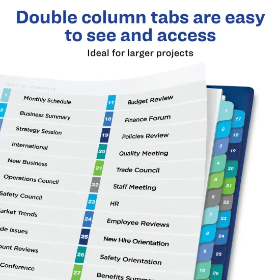 Avery Double Column Dividers for 3 Ring Binders, 32 Tabs per Set, Customizable Table of Contents, Multicolor Tabs (11322) {3}
