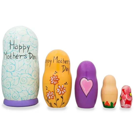 Set of 5 Happy Mother's Day Wooden Animal Nesting Dolls 6 Inches {3}