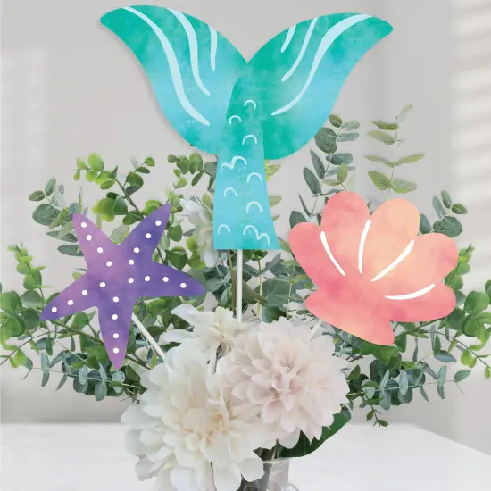 Big Dot of Happiness Mermaid Party Centerpiece Sticks, Starfish, Seashell, Mermaid Tail Birthday Supplies, Under the Sea Table Toppers - Set of 15 {1}