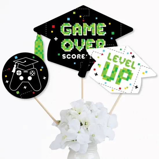 Big Dot of Happiness Game Over - Video Game Graduation Party Centerpiece Sticks - Table Toppers - Set of 15 {4}