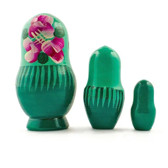 Set of 3 Deep Green Dress WoodenNesting Dolls 3.5 Inches {3}