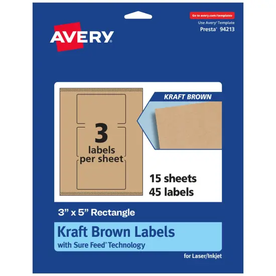 Avery Kraft Brown Rectangle Labels with Sure Feed, 3" x 5" {1}