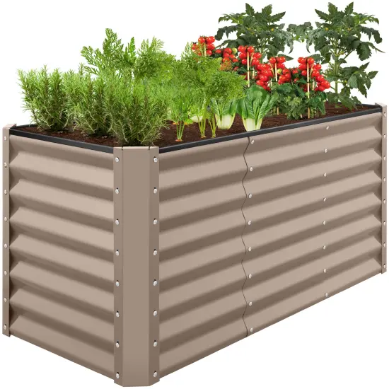 Best Choice Products 4x2x2ft Outdoor Metal Raised Garden Bed, Planter Box for Vegetables, Flowers, Herbs Taupe {1}