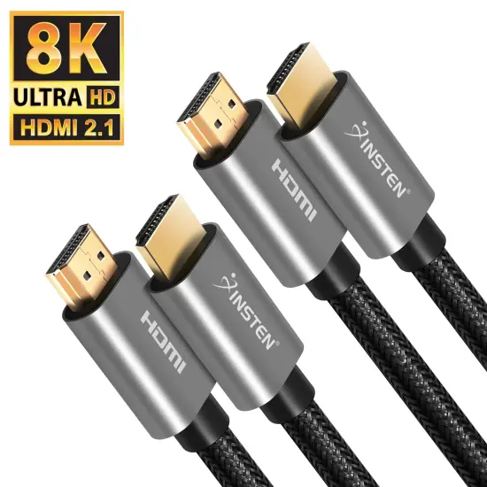 Insten - 2 Pack 1.5 Feet HDMI Male to Male Cable, 2.1 Version, 8K 60Hz, 48Gbps, Gold Connectors, Nylon Braided, Black {2}