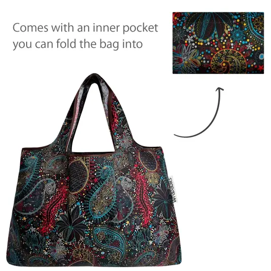 Wrapables Large Foldable Tote Nylon Reusable Grocery Bags, Cosmic Paisley {5}