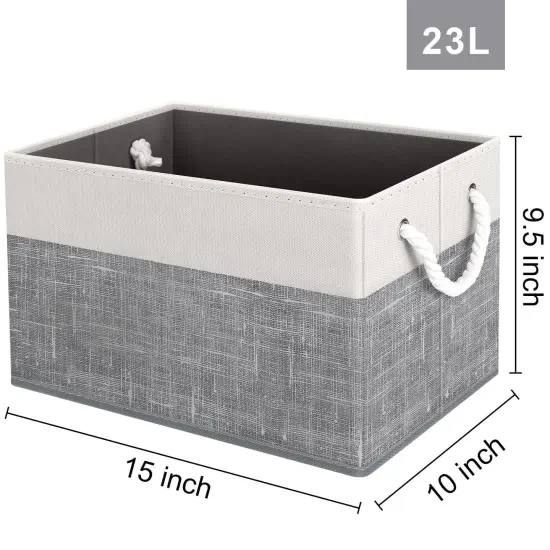 Fab totes Storage Bins [3-Pack], Foldable Storage Baskets for Organizing Toys, Books, Shelves, Closet, Large Storage Box with Rope Handles, Sturdy Organizer Bins, White & Grey {6}