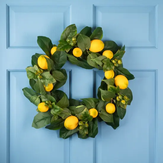 Northlight Lemon and Foliage Artificial Wreath, Yellow 22-Inch {1}