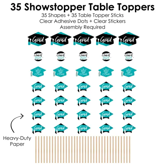 Big Dot of Happiness 2025 Teal Graduation Party Centerpiece Sticks - Showstopper Table Toppers - 35 Pieces {7}