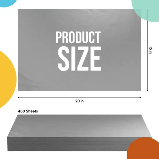 Tissue Paper for Gift Bags - 15" x 20"Bulk Tissue Paper Dark Blue 480 Sheets - 10lb Newsprint for Packing, Birthday Gift Box Filler, Packing Supplies for Moving SuppliesGray {2}