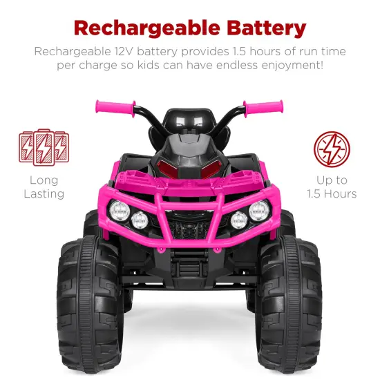 Best Choice Products 12V Kids Ride-On ATV Quad w/ Bluetooth, 3.7mph Max, Treaded Tires, LED Lights, Radio Hot Pink {6}