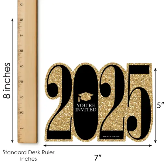 Big Dot of Happiness Gold 2025 Graduation Party Invitations - Shaped Fill-In Invite Cards with Envelopes - Set of 12 {7}