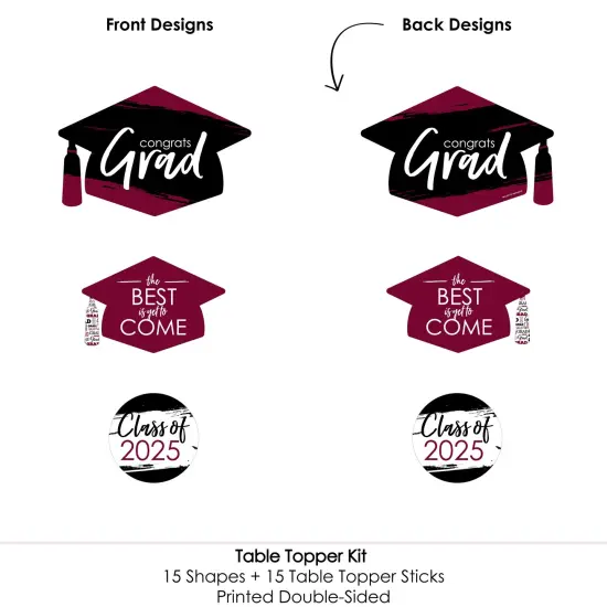 Big Dot of Happiness Maroon 2025 Graduation Party Centerpiece Sticks - Table Toppers - Set of 15 {6}