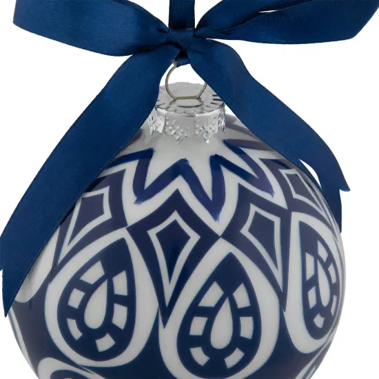Northlight Mosaic Glass Christmas Ball Ornament - 4" - White and Blue {4}