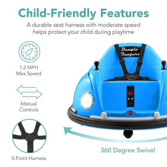 Best Choice Products 6V Kids Ride On Bumper Car Toy w/ Remote Control, Harness, Lights, 360 Degree Spin Light Blue {6}