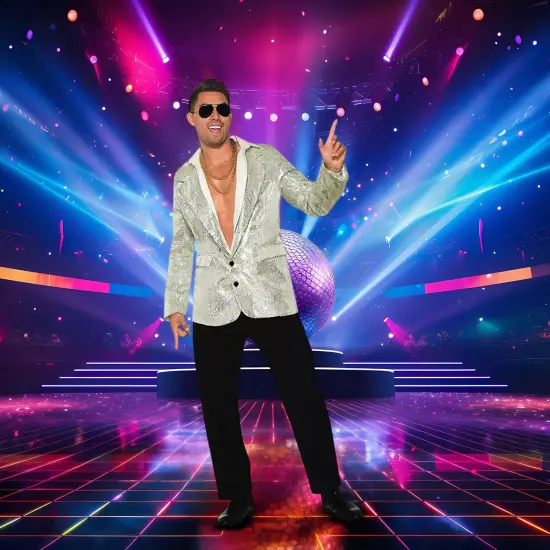 Disco Silver Sequin Blazer Adult Costume {3}