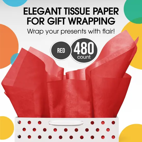 Tissue Paper for Gift Bags - 15" x 20"Bulk Tissue Paper Dark Blue 480 Sheets - 10lb Newsprint for Packing, Birthday Gift Box Filler, Packing Supplies for Moving SuppliesRed {4}