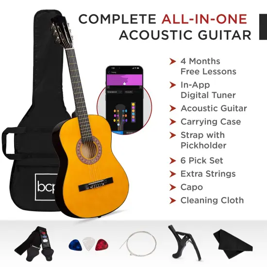 Best Choice Products 38in Beginner Acoustic Guitar Starter Kit w/ Gig Bag, Strap, Strings Natural {3}