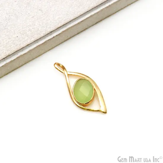 Twisted Oval Gemstone Pendant, Gold Plated Gemstone Charm, Necklace Pendant, GemMartUSA (50601) Sapphire {7}