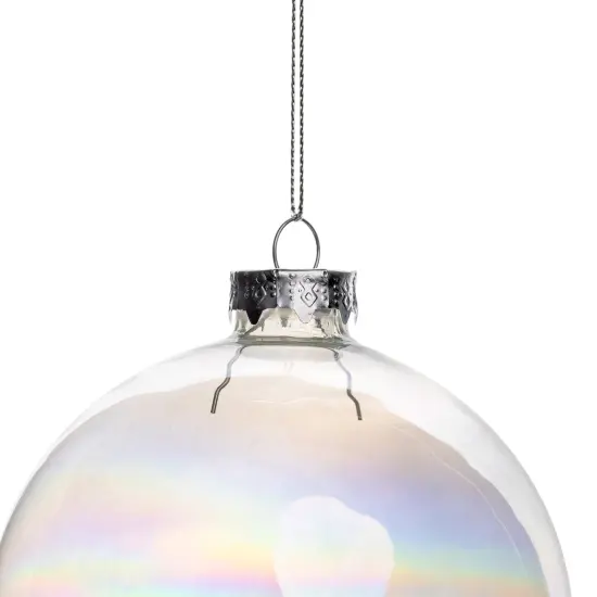 Northlight 6ct Clear and Silver Iridescent Glass Ball Christmas Ornament Set 3.25" (80mm) {7}