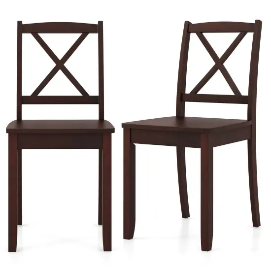 Costway Dining Chair Set of 2 Kitchen Side Chairs with Rubber Wood Legs & Cross Back White/Black/Brown {8}