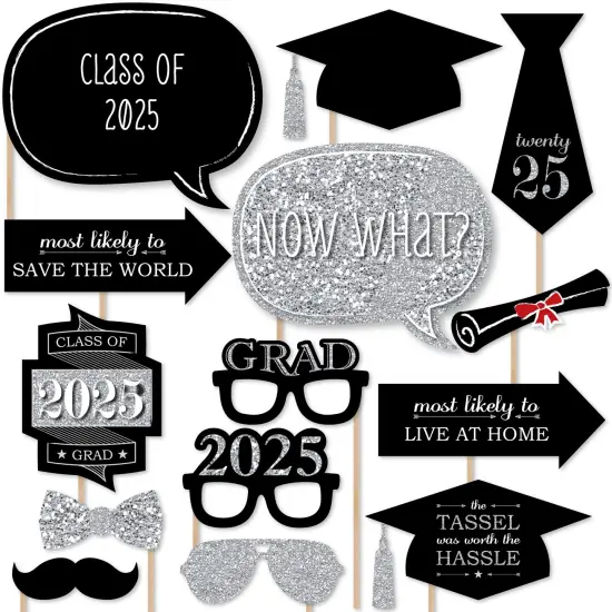 Big Dot of Happiness Silver Graduation Party - 2025 Grad Photo Booth Props Kit - 20 Count {1}