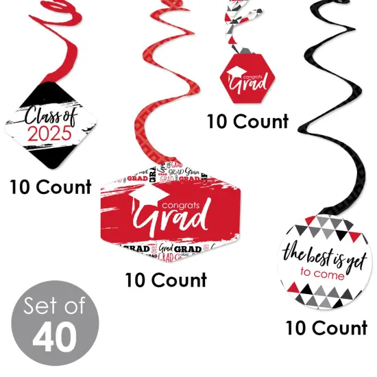 Big Dot of Happiness Red Graduation Class of 2025 Decorations Hanging Swirls - Set of 40 {6}