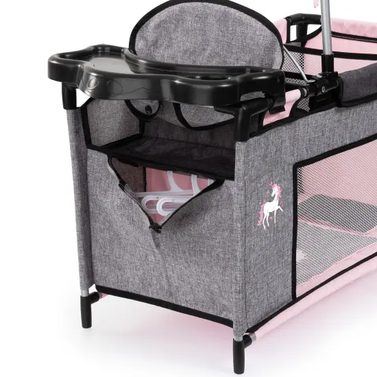 Bayer: Multi-Bed - Grey, Pink, Fairy - Playpen Accessory for Dolls Up to 18", Built-in Highchair & Mobile, Pillow & Blanket, Kids Age 3+ {4}