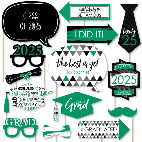 Big Dot of Happiness Green 2025 Graduation Party Photo Booth Props Kit - 20 Count {1}