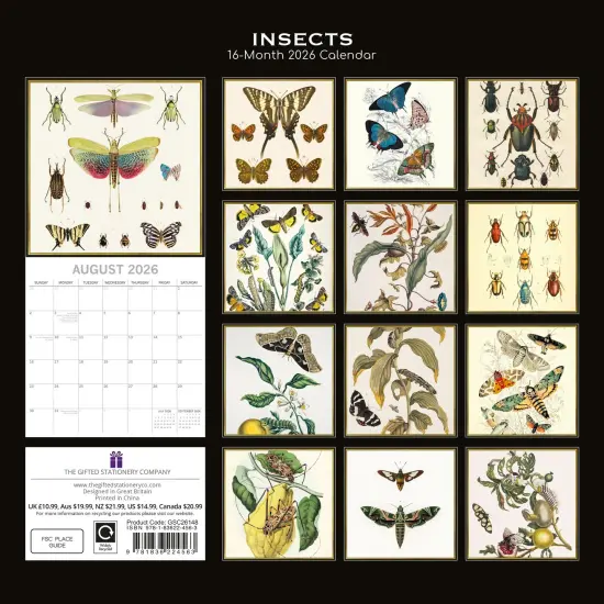 The Gifted Stationary 2026 Square Wall Calendar, Insects, 16-Month Arts & Antiques Theme Hanging Calendar with 180 Reminder Stickers, Month Planner for Home, or Creative Spaces, 12x12 In Multicolor {4}