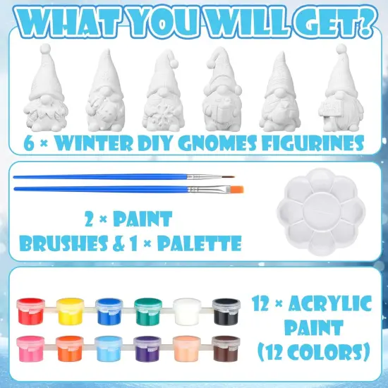 6 Sets Winter Gnome Paint Your Own Ceramic Statues Ready to Paint Winter Gnome Figurines {5}