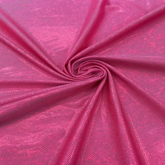1 Yard Shiny Foggy Shattered Glass Foil Fabric 4 Way Stretch Nylon Spandex Mesh 58-60 inches width Magenta {4}